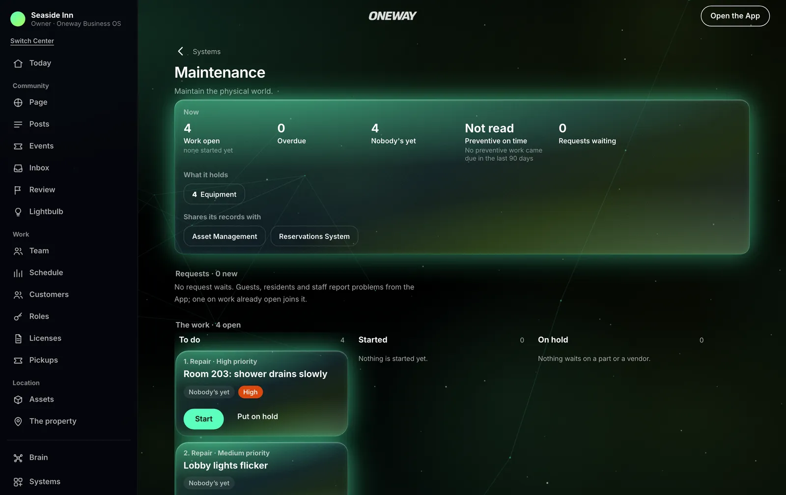 Maintenance in Oneway OS, with sample records