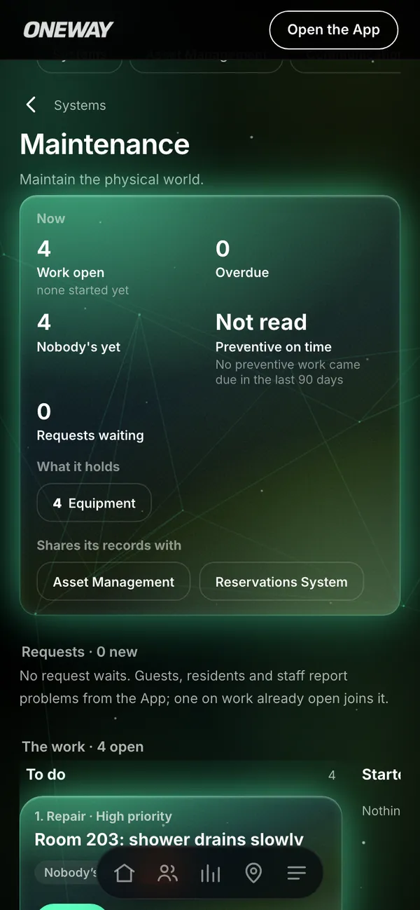 Maintenance in Oneway OS on a phone