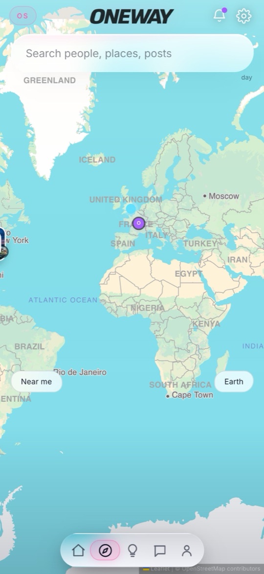 Discovery in the Oneway App, the map at night